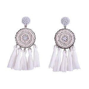 NWT!!! Rivertree Bead Tassel Earrings White
